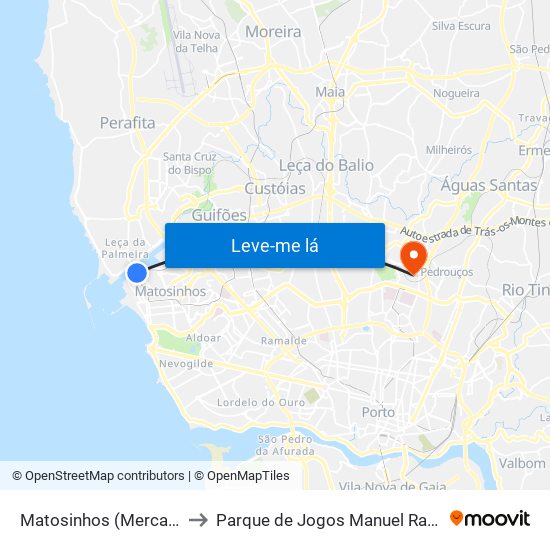 Matosinhos (Mercado) to Parque de Jogos Manuel Ramos map