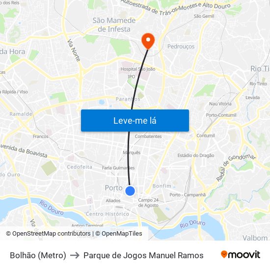 Bolhão (Metro) to Parque de Jogos Manuel Ramos map