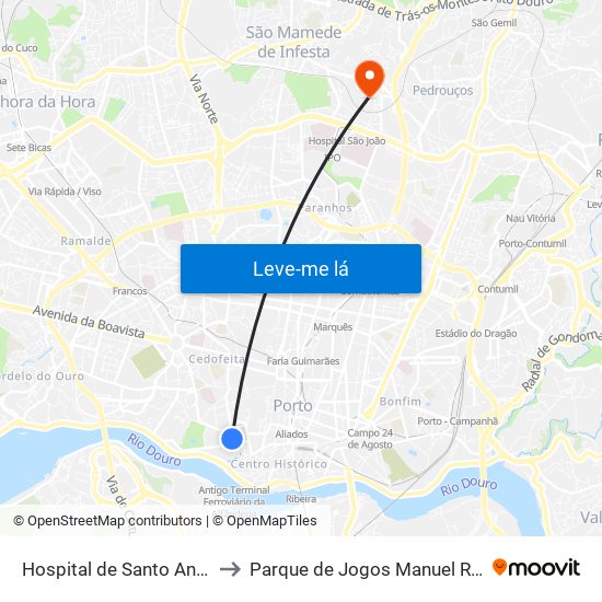 Hospital de Santo António to Parque de Jogos Manuel Ramos map