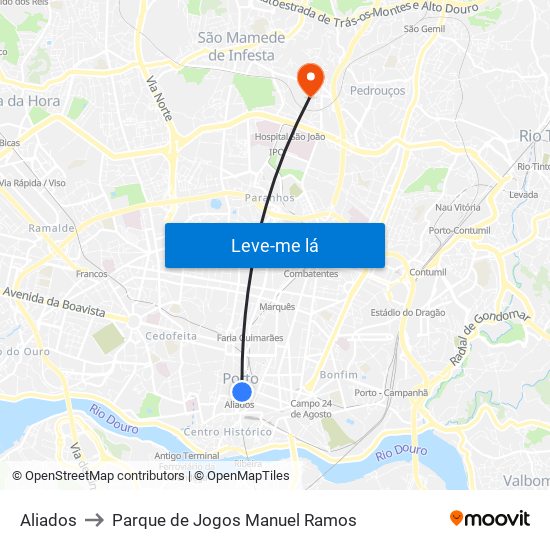 Aliados to Parque de Jogos Manuel Ramos map
