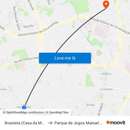 Boavista (Casa da Música) to Parque de Jogos Manuel Ramos map