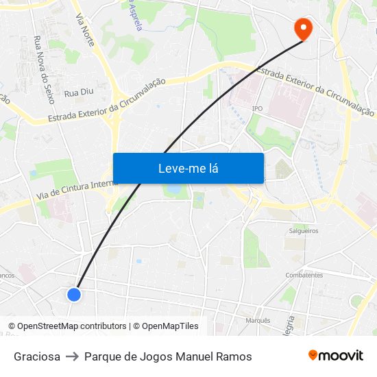 Graciosa to Parque de Jogos Manuel Ramos map