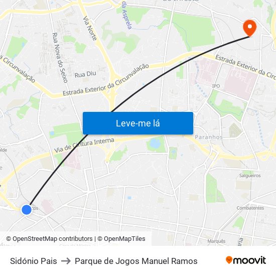 Sidónio Pais to Parque de Jogos Manuel Ramos map