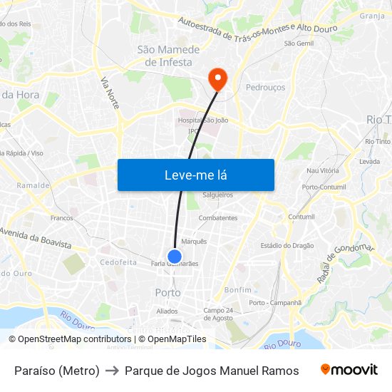 Paraíso (Metro) to Parque de Jogos Manuel Ramos map