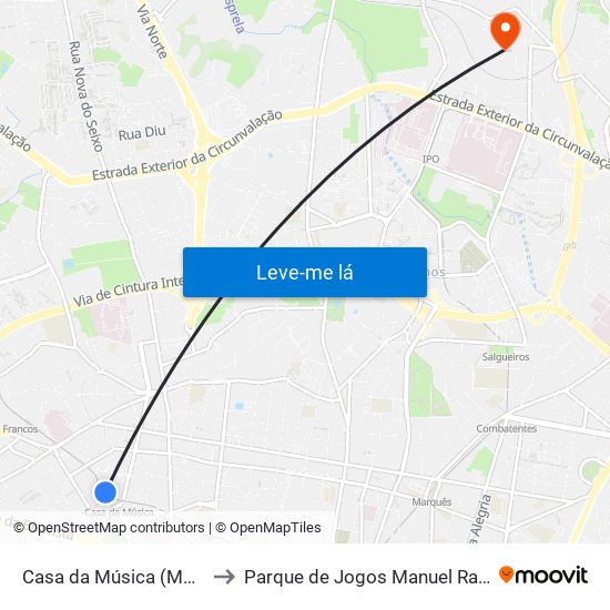 Casa da Música (Metro) to Parque de Jogos Manuel Ramos map