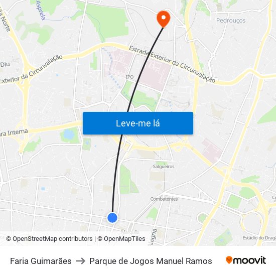 Faria Guimarães to Parque de Jogos Manuel Ramos map