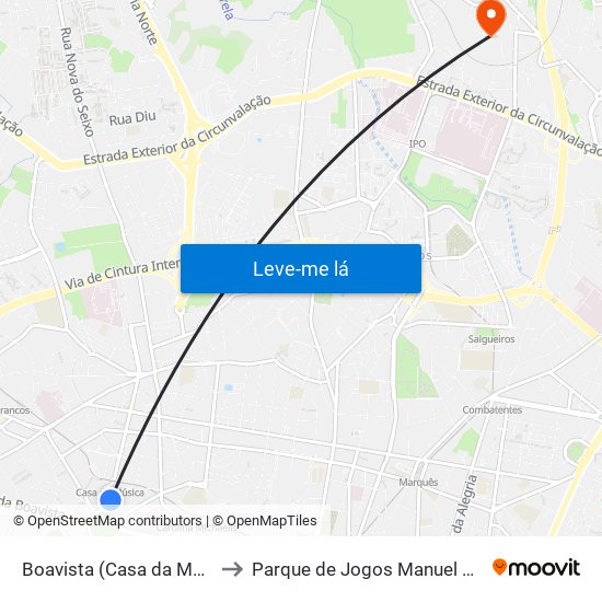 Boavista (Casa da Música) to Parque de Jogos Manuel Ramos map