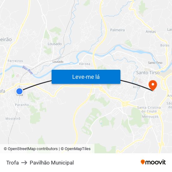 Trofa to Pavilhão Municipal map