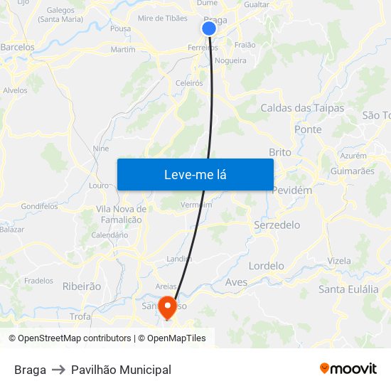 Braga to Pavilhão Municipal map