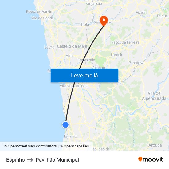 Espinho to Pavilhão Municipal map