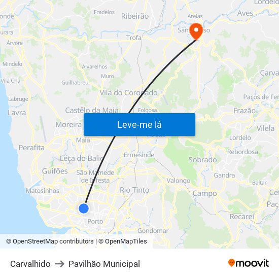 Carvalhido to Pavilhão Municipal map