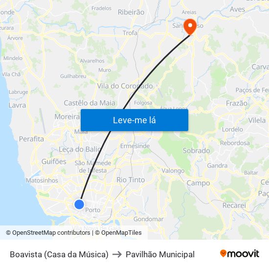 Boavista (Casa da Música) to Pavilhão Municipal map