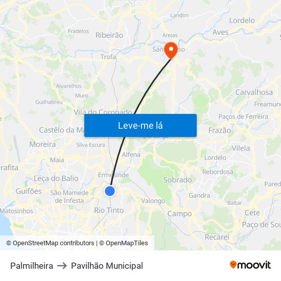 Palmilheira to Pavilhão Municipal map