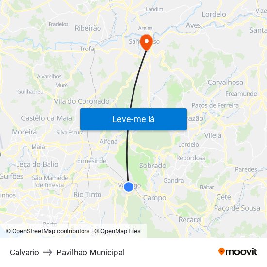 Calvário to Pavilhão Municipal map