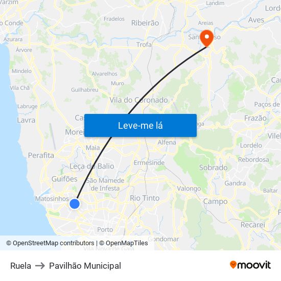 Ruela to Pavilhão Municipal map