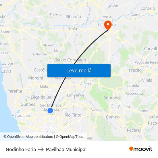 Godinho Faria to Pavilhão Municipal map
