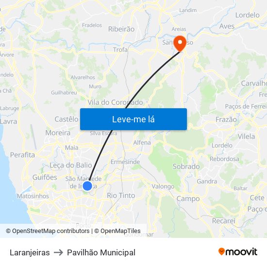 Laranjeiras to Pavilhão Municipal map