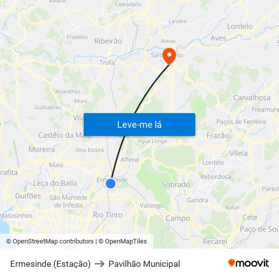 Ermesinde (Estação) to Pavilhão Municipal map