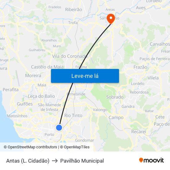 Antas (L. Cidadão) to Pavilhão Municipal map