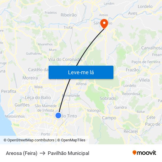 Areosa (Feira) to Pavilhão Municipal map