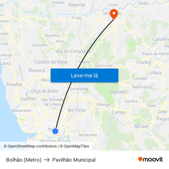 Bolhão (Metro) to Pavilhão Municipal map