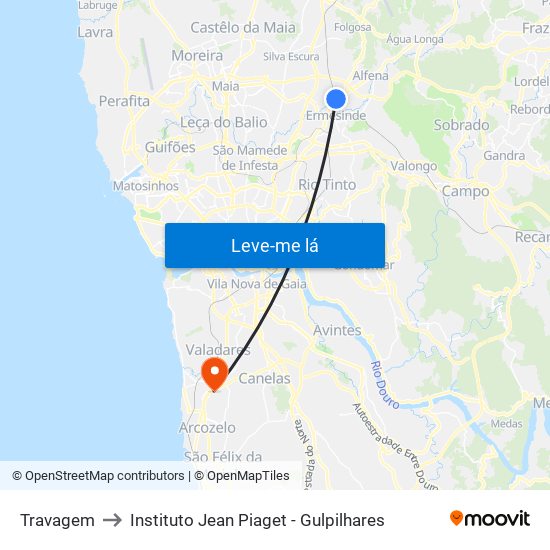 Travagem to Instituto Jean Piaget - Gulpilhares map