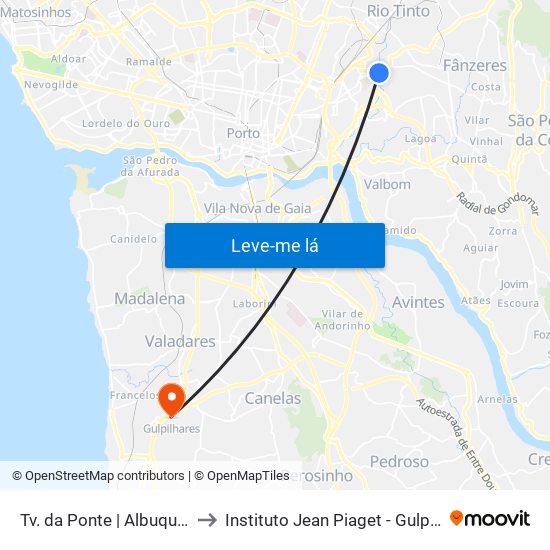 Tv. da Ponte | Albuquerque to Instituto Jean Piaget - Gulpilhares map