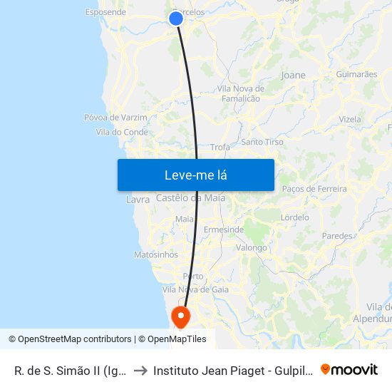 R. de S. Simão II (Igreja) to Instituto Jean Piaget - Gulpilhares map