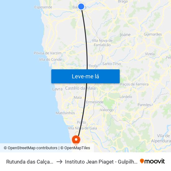 Rutunda das Calçadas to Instituto Jean Piaget - Gulpilhares map