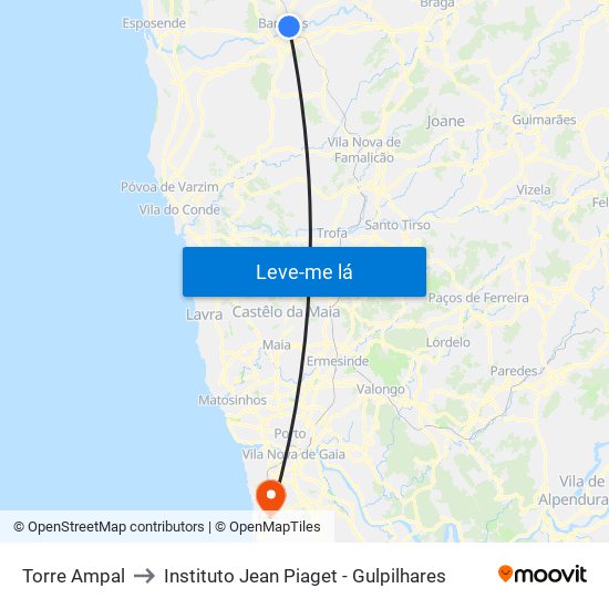 Torre Ampal to Instituto Jean Piaget - Gulpilhares map