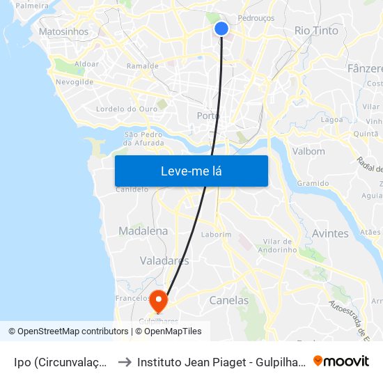 Ipo (Circunvalação) to Instituto Jean Piaget - Gulpilhares map