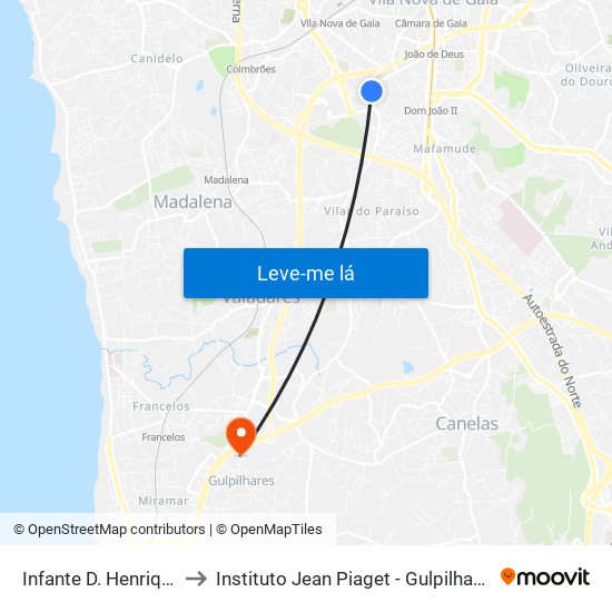 Infante D. Henrique to Instituto Jean Piaget - Gulpilhares map