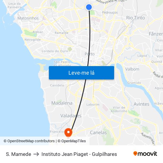 S. Mamede to Instituto Jean Piaget - Gulpilhares map