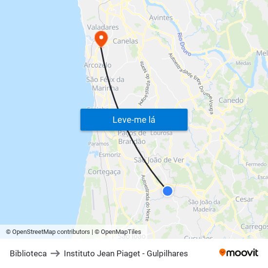 Biblioteca to Instituto Jean Piaget - Gulpilhares map