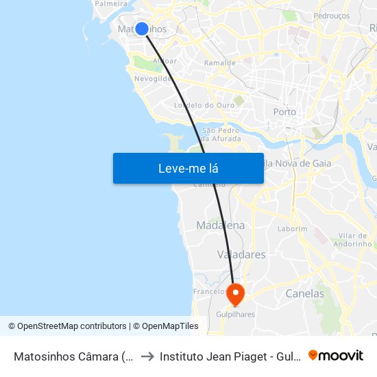 Matosinhos Câmara (Matc1) to Instituto Jean Piaget - Gulpilhares map