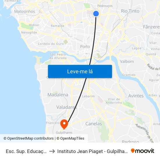 Esc. Sup. Educação to Instituto Jean Piaget - Gulpilhares map