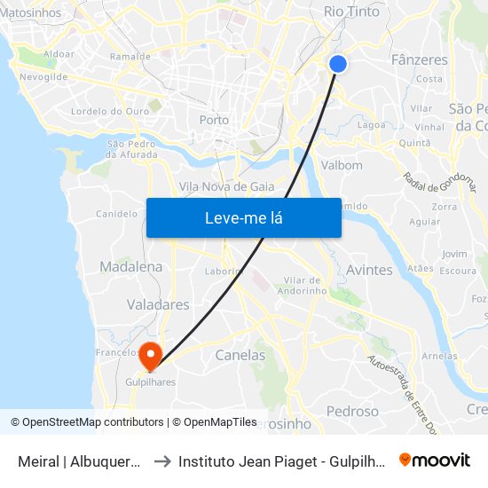 Meiral | Albuquerque to Instituto Jean Piaget - Gulpilhares map