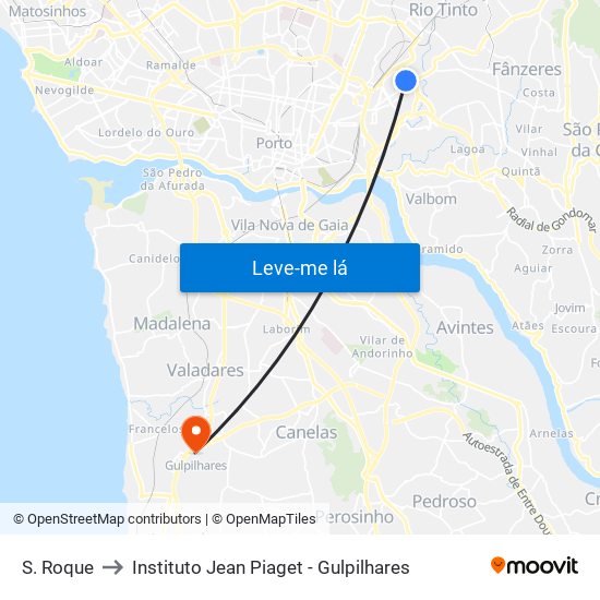 S. Roque to Instituto Jean Piaget - Gulpilhares map