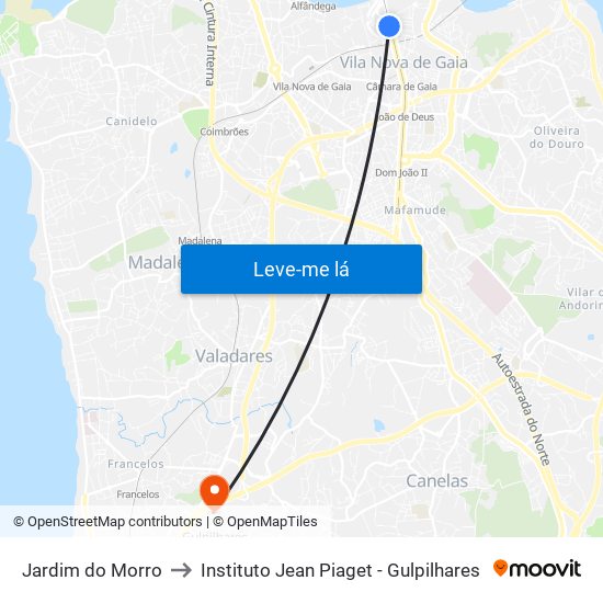 Jardim do Morro to Instituto Jean Piaget - Gulpilhares map