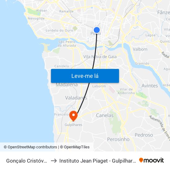 Gonçalo Cristóvão to Instituto Jean Piaget - Gulpilhares map