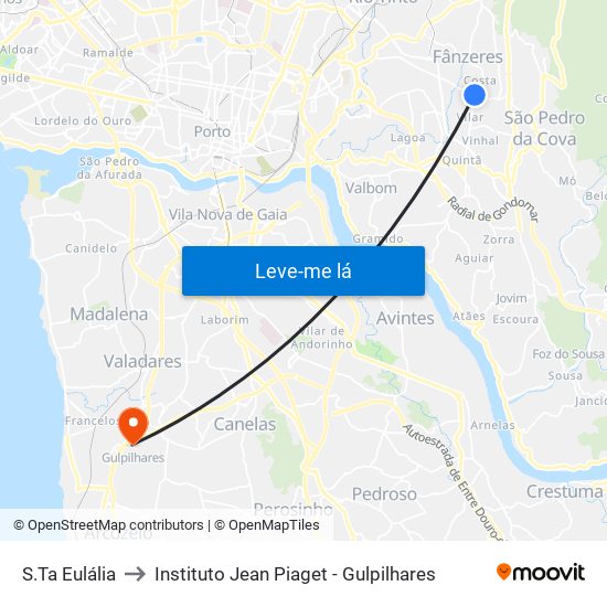 S.Ta Eulália to Instituto Jean Piaget - Gulpilhares map