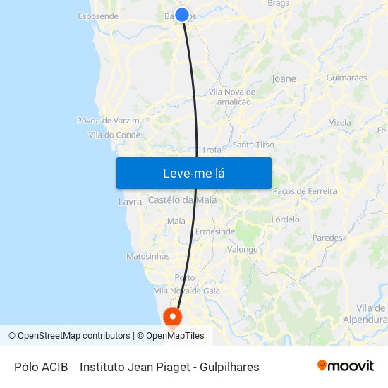 Pólo ACIB to Instituto Jean Piaget - Gulpilhares map