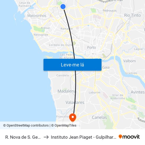 R. Nova de S. Gens to Instituto Jean Piaget - Gulpilhares map