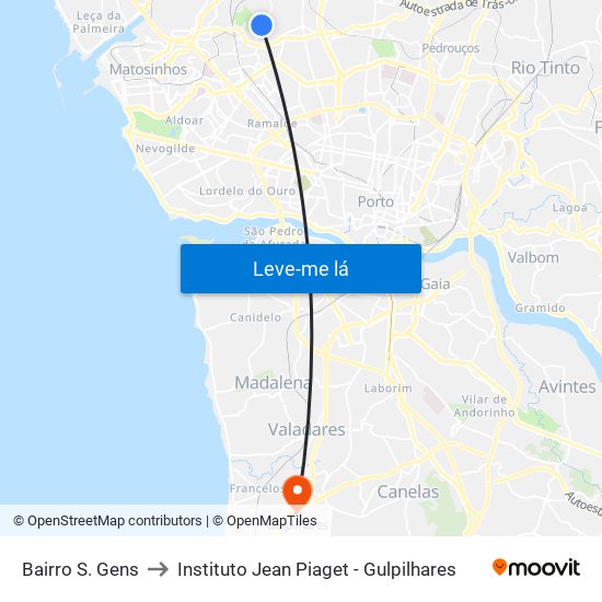 Bairro S. Gens to Instituto Jean Piaget - Gulpilhares map