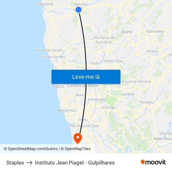 Staples to Instituto Jean Piaget - Gulpilhares map