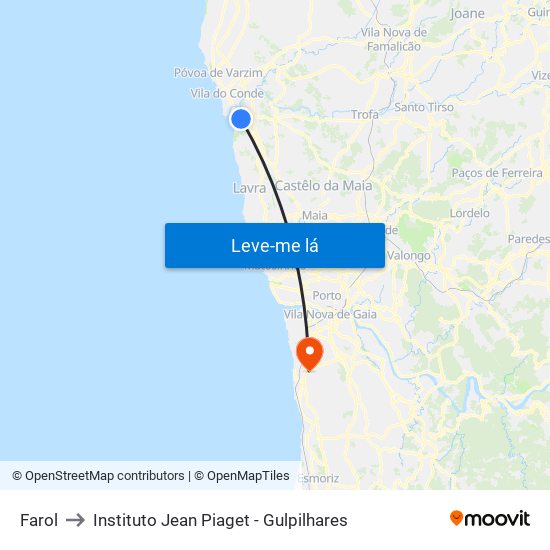 Farol to Instituto Jean Piaget - Gulpilhares map