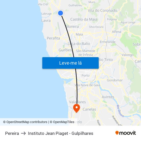 Pereira to Instituto Jean Piaget - Gulpilhares map