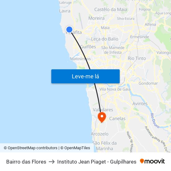 Bairro das Flores to Instituto Jean Piaget - Gulpilhares map