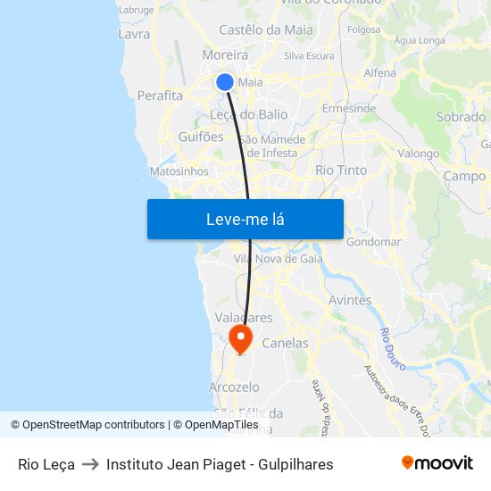 Rio Leça to Instituto Jean Piaget - Gulpilhares map