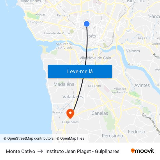 Monte Cativo to Instituto Jean Piaget - Gulpilhares map